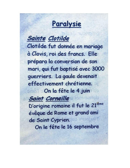 Carta di preghiera al vostro Santo Patrono - Paralisi