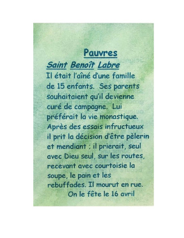 Gebedskaart Armen – Heilige Benedictus Labre – 7,5 × 10 cm