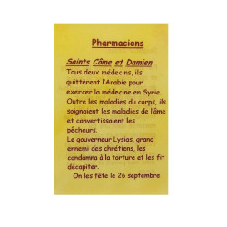 Tarjeta de oración Farmacéuticos – Cosme y Damián – 7,5 × 10 cm