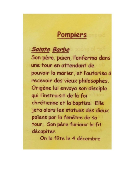 Carte de prière à votre Saint Patron - Pompiers