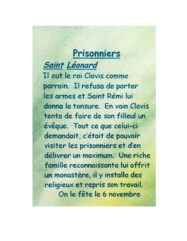 Tarjeta de oración Presos – San Leonardo – 7,5 × 10 cm