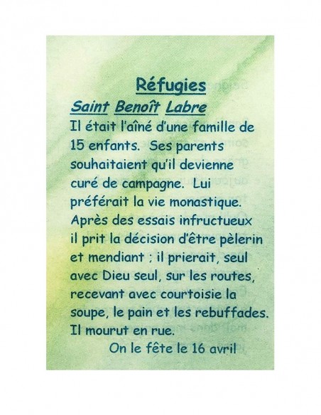 Carte de prière à votre Saint Patron - Réfugiés