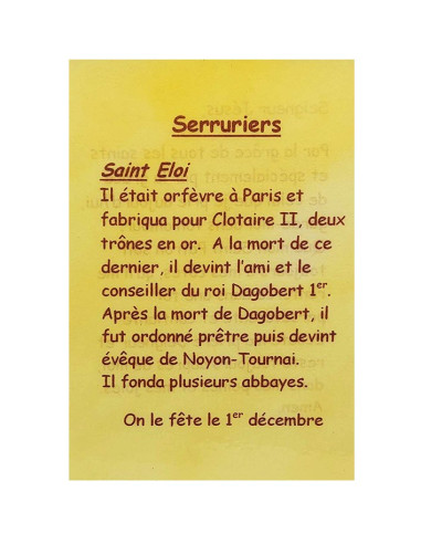 Carte de prière pour serruriers – Saint Éloi – 7,5 × 10 cm