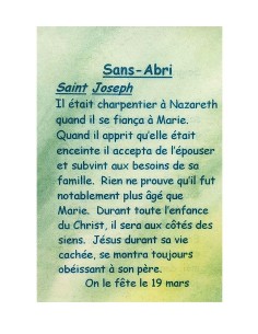 Carte de prière à votre Saint Patron - Sans-Abri