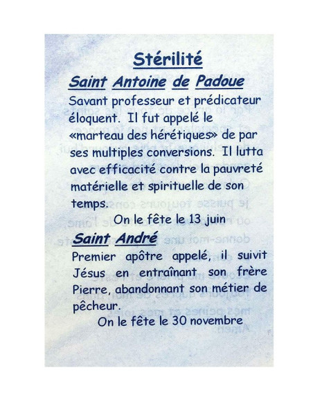 Prayer card to your patron saint - Infertility