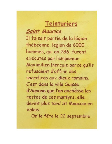 Carte de prière à votre Saint Patron - Teinturiers
