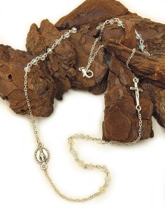 Collier chapelet métal argenté & médaille Vierge Miraculeuse - Blanc
