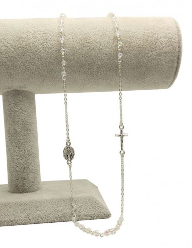 Collier chapelet métal argenté & médaille Vierge Miraculeuse - Blanc