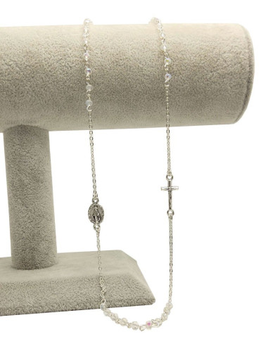 Silver-Plated Rosary Necklace & Miraculous Virgin Medal - White