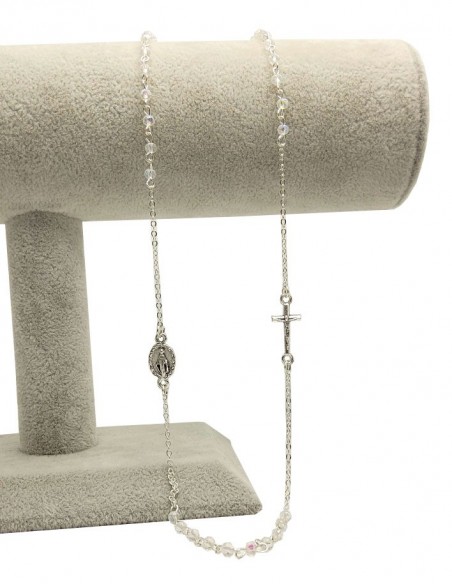 Collier chapelet métal argenté & médaille Vierge Miraculeuse - Blanc