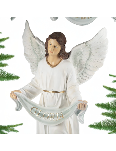 Gloria Angel Statue in White Resin with Gold Details – 100 cm