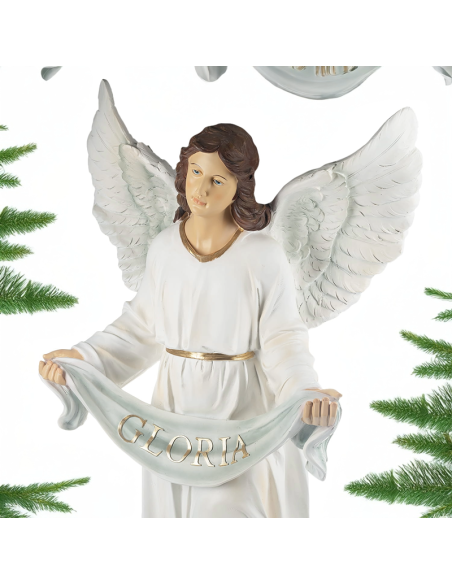 Engel Gloria beeld van witte kunsthars met goudkleurige details – 100 cm