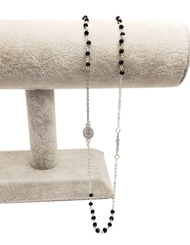 Collana rosario placcata in argento e medaglia della Vergine Miracolosa - Nero