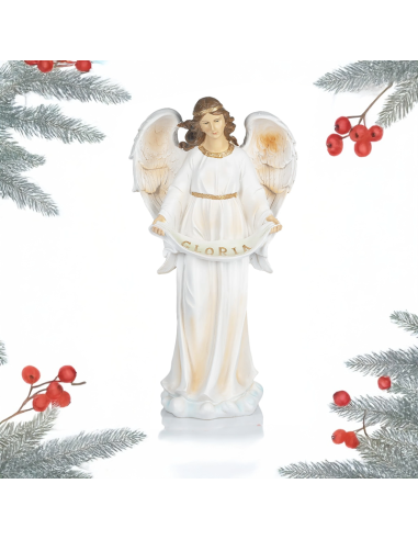 Ange Gloria 57 cm en résine | Statue blanche et dorée