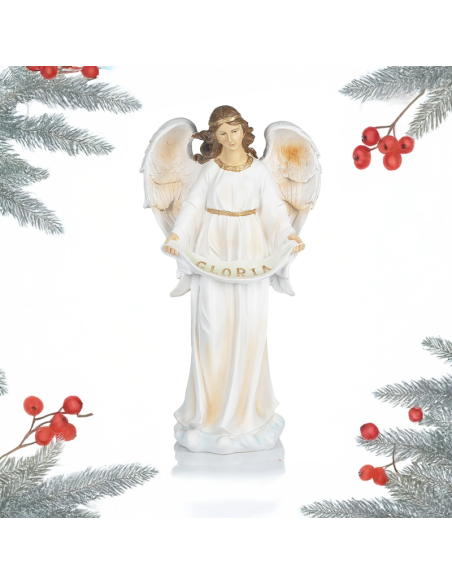 Ángel Gloria 57 cm | Estatua de resina blanca y dorada