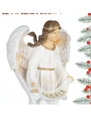 Engel Gloria 57 cm | Weiße und goldfarbene Harzstatue