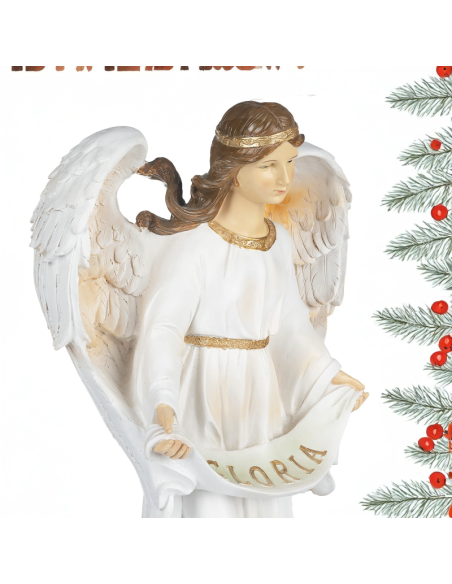 Engel Gloria 57 cm | Weiße und goldfarbene Harzstatue