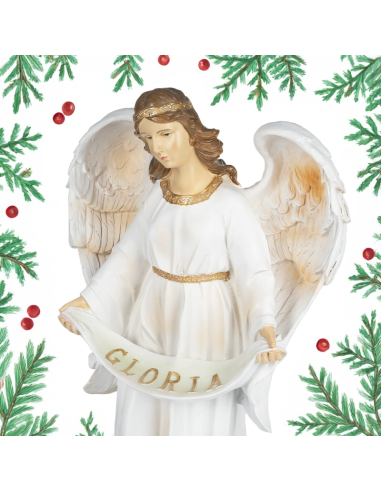Ángel Gloria 57 cm | Estatua de resina blanca y dorada
