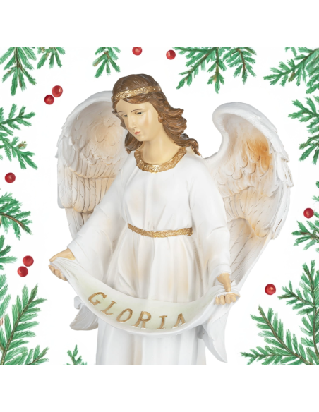Ange Gloria 57 cm en résine | Statue blanche et dorée