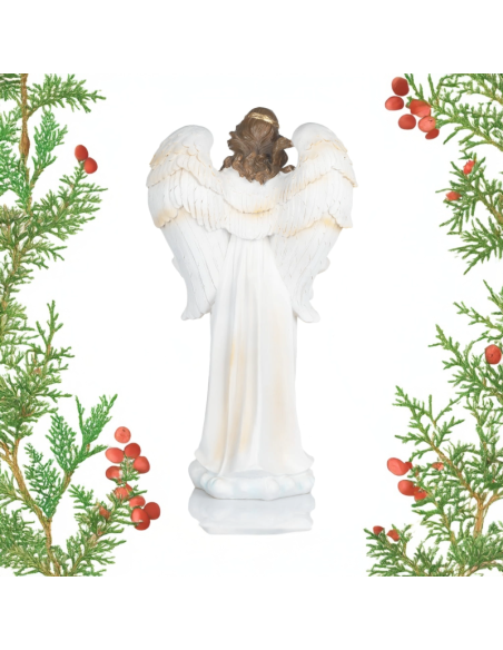 Ange Gloria 57 cm en résine | Statue blanche et dorée