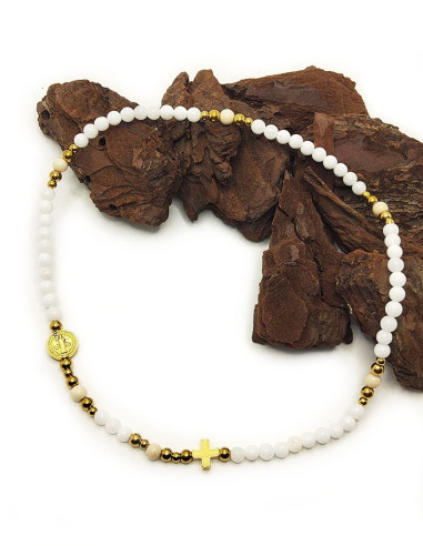 Saint Benedict Medal Elastic Rosary Bracelet in Steel