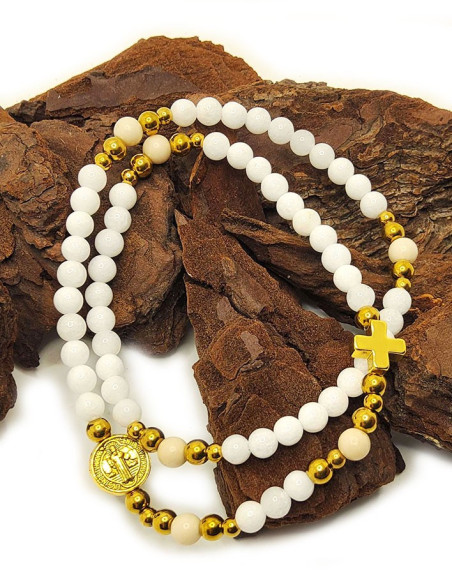 Bracelet chapelet élastique de la Médaille de Saint Benoît en acier