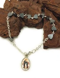 Hematite heart rosary bracelet with Miraculous Medal & Guardian Angel