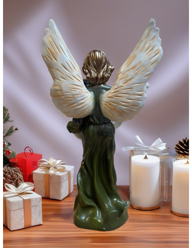 Gloria-Engel im grünen Gewand – Krippenfigur aus Kunstharz 70 cm