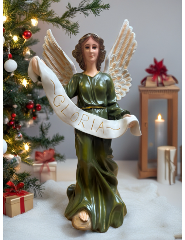 Gloria-Engel im grünen Gewand – Krippenfigur aus Kunstharz 70 cm