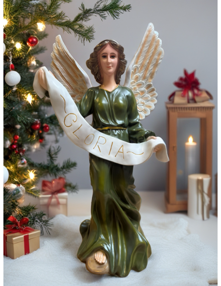 Gloria angel in green robe – Resin nativity statue 70 cm