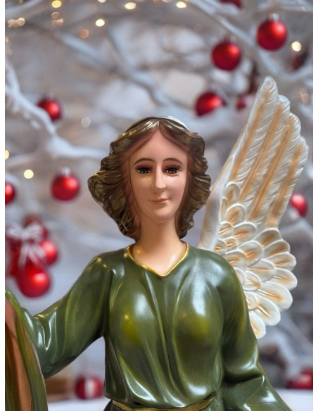 Gloria-Engel im grünen Gewand – Krippenfigur aus Kunstharz 70 cm