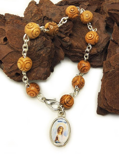 Bracelet dizainier perles bois & médaille Vierge des Pauvres Banneux N.D.