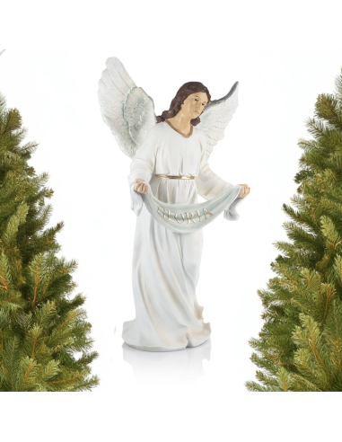 Ange Gloria 78 cm en résine | Statue blanche et dorée