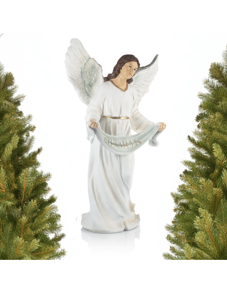 Gloria angel statue 78 cm | White and gold resin