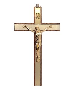 Croce da parete in legno con Cristo e dorature - 15 cm