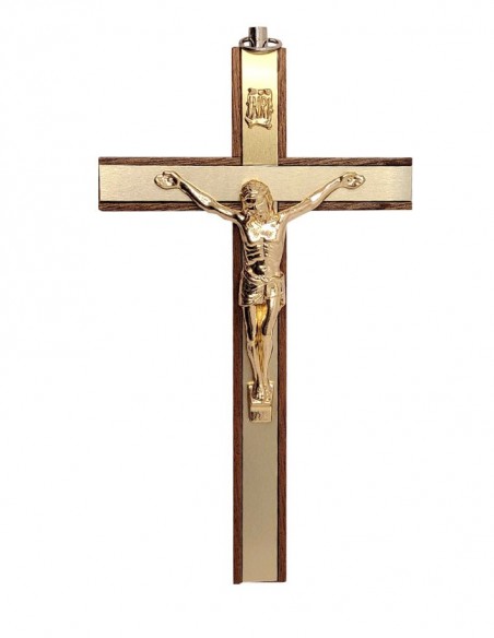 Wandkreuz aus Holz mit Christus und Vergoldungen - 15 cm