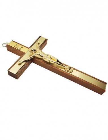 Croix murale en bois avec Christ et dorures - 15 cm