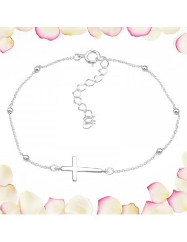 Sideways Cross Bracelet in 925 Sterling Silver with Bead Chain
