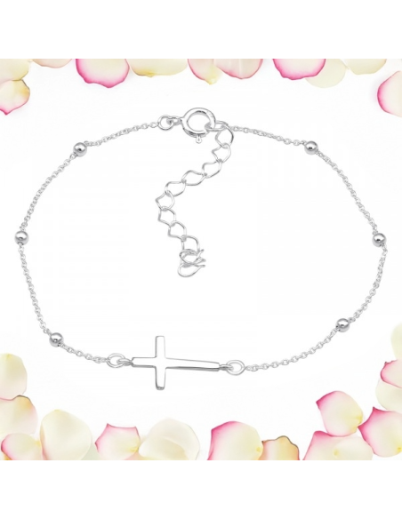 Armband mit seitlichem Kreuz aus 925er Silber und Kugelkette