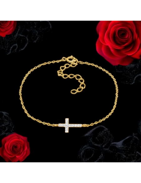 Bracciale croce con 12 cristalli – argento 925 placcato oro