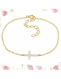 Bracelet croix argent 925 plaqué or avec 12 cristaux
