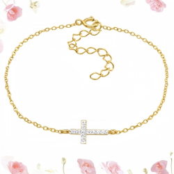 Pulsera cruz con 12 cristales – plata 925 chapada en oro