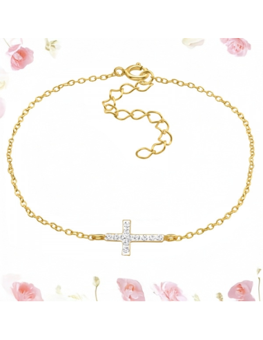 Bracciale croce con 12 cristalli – argento 925 placcato oro