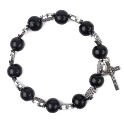 Pulsera San Benito – Medallas y cuentas de madera negra hechas a mano