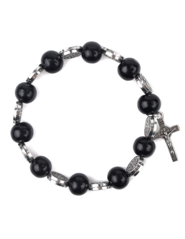 Bracelet Saint Benoît – Médailles et perles en bois noir