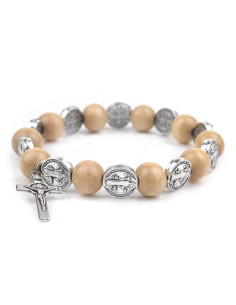 Saint Benedict Bracelet – Medals & Natural Wood Beads