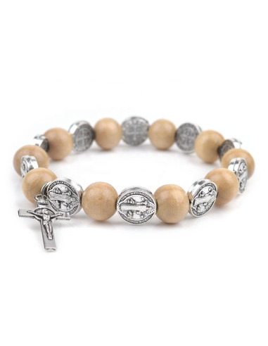 Bracelet Saint Benoît – Médailles et perles en bois naturel