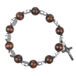 Sint-Benedictusarmband van bruin hout met medailles en kruis