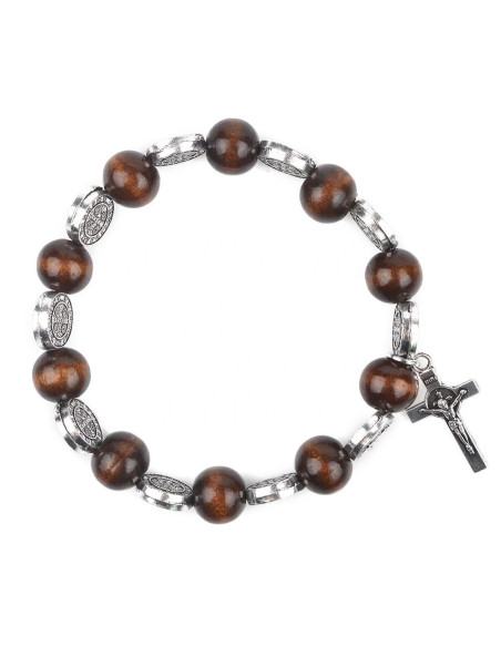 Sint-Benedictusarmband van bruin hout met medailles en kruis