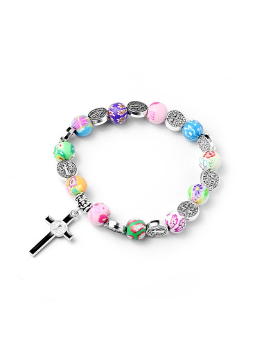Benediktus-Armband mit bunten Perlen, Medaillen und Kreuz